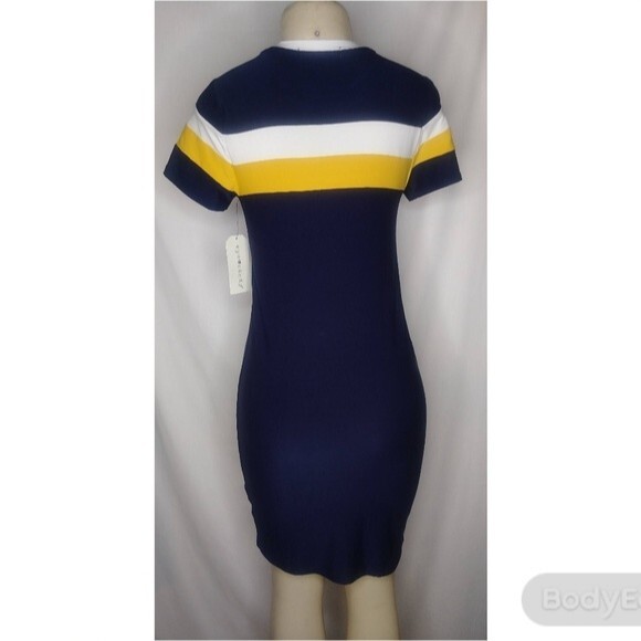 Navy Blue With Stripes Bodycon Dress S - Picture 3 of 15